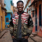 Henry Johnson Black History Month Sleeve Zip Bomber Jacket Distressed US Flag American Hero Portrait