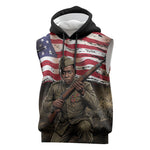 Henry Johnson Black History Month Sleeveless Hoodie Distressed US Flag American Hero Portrait