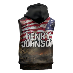 Henry Johnson Black History Month Sleeveless Hoodie Distressed US Flag American Hero Portrait