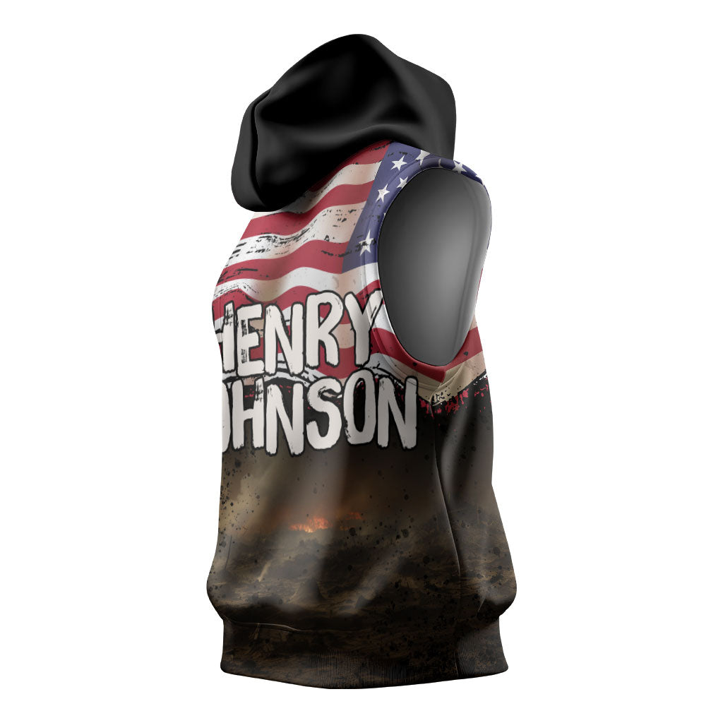 Henry Johnson Black History Month Sleeveless Hoodie Distressed US Flag American Hero Portrait