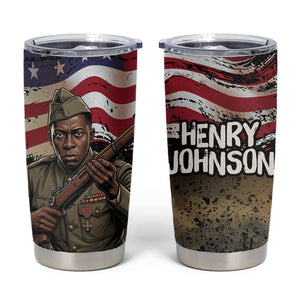 Henry Johnson Black History Month Tumbler Cup Distressed US Flag American Hero Portrait