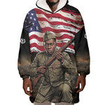 Henry Johnson Black History Month Wearable Blanket Hoodie Distressed US Flag American Hero Portrait
