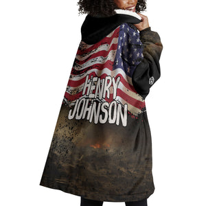 Henry Johnson Black History Month Wearable Blanket Hoodie Distressed US Flag American Hero Portrait