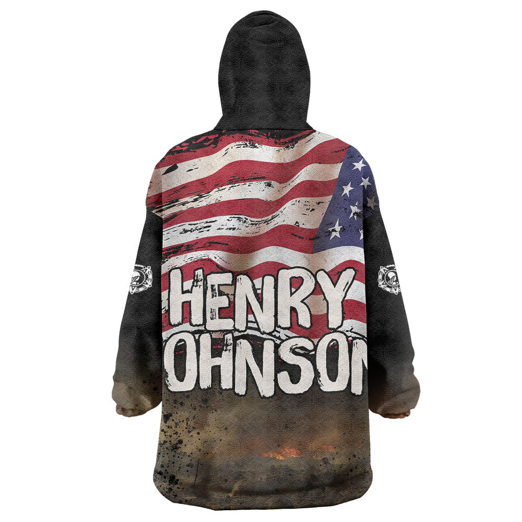 Henry Johnson Black History Month Wearable Blanket Hoodie Distressed US Flag American Hero Portrait