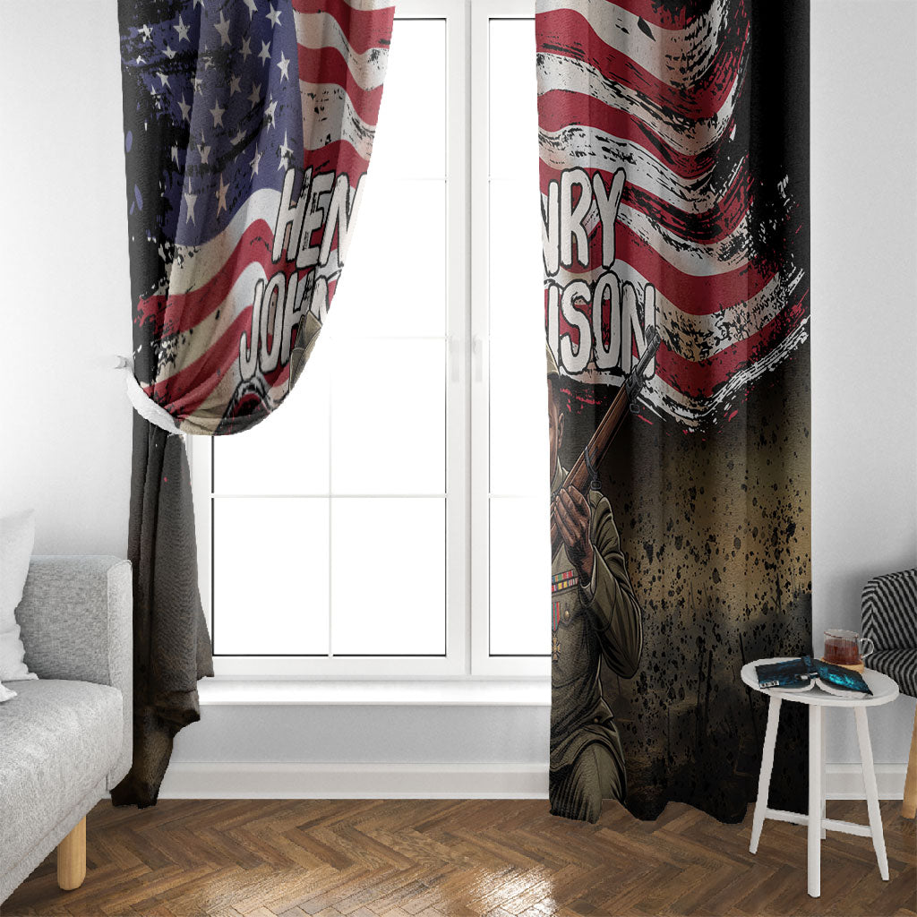 Henry Johnson Black History Month Window Curtain Distressed US Flag American Hero Portrait