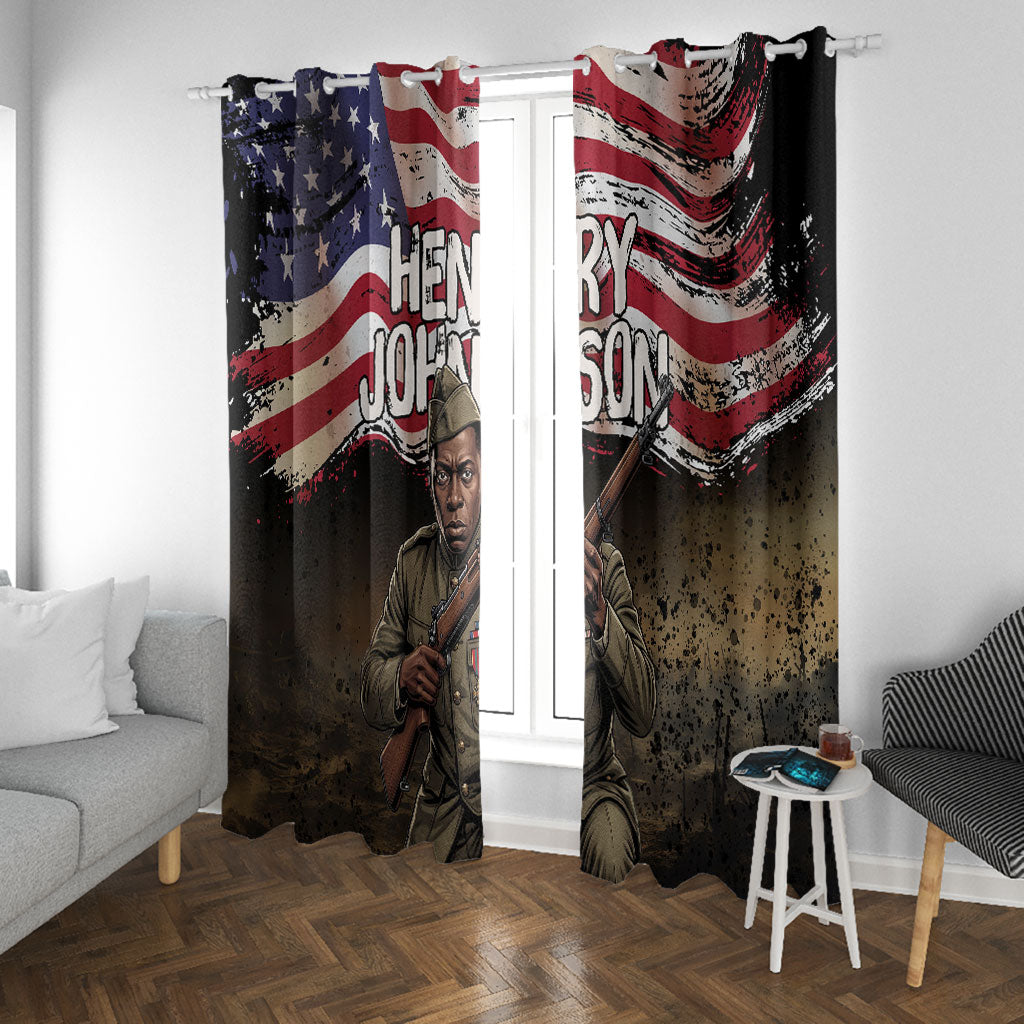 Henry Johnson Black History Month Window Curtain Distressed US Flag American Hero Portrait