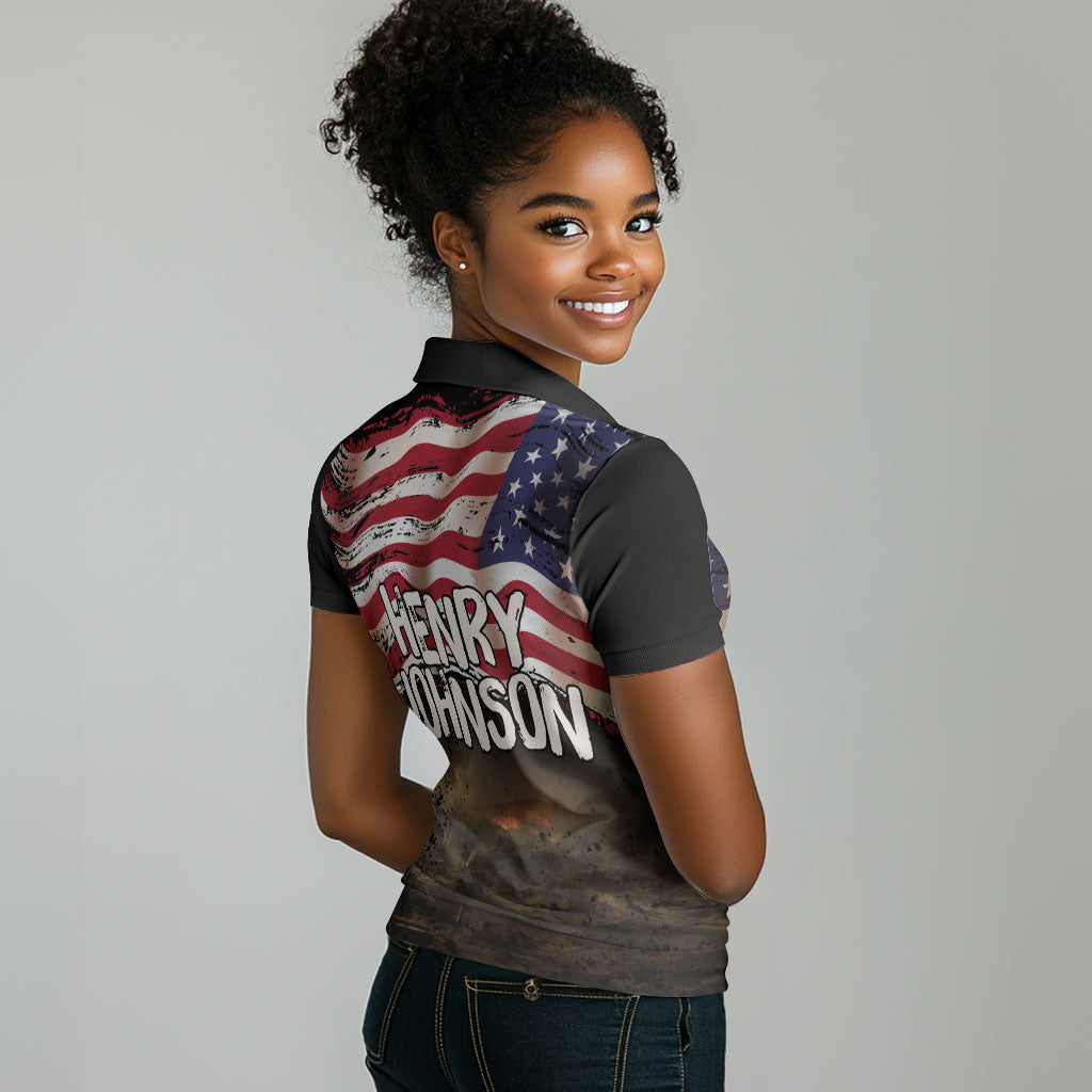 Henry Johnson Black History Month Women Polo Shirt Distressed US Flag American Hero Portrait