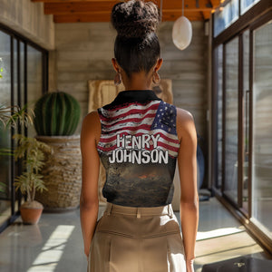 Henry Johnson Black History Month Women Sleeveless Polo Shirt Distressed US Flag American Hero Portrait