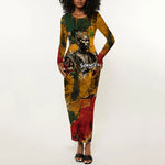 Benin Independence Day King Behanzin Long Sleeve Bodycon Dress Dahomey Amazons National Motto