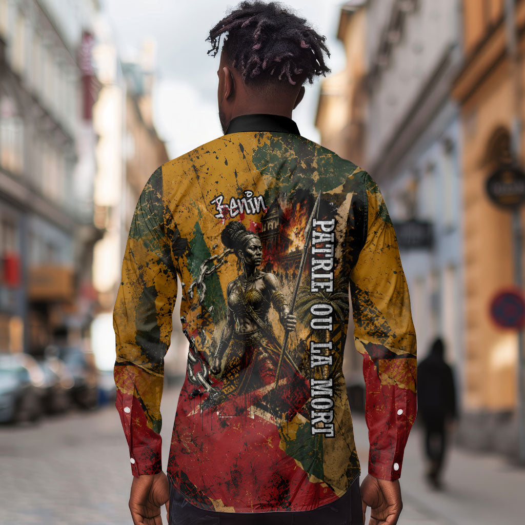 Benin Independence Day King Behanzin Long Sleeve Button Shirt Dahomey Amazons National Motto