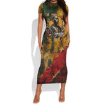 Benin Independence Day King Behanzin Short Sleeve Bodycon Dress Dahomey Amazons National Motto