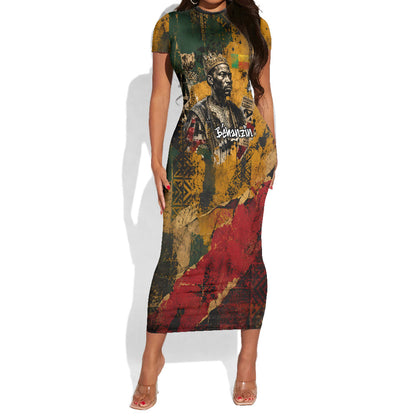 Benin Independence Day King Behanzin Short Sleeve Bodycon Dress Dahomey Amazons National Motto