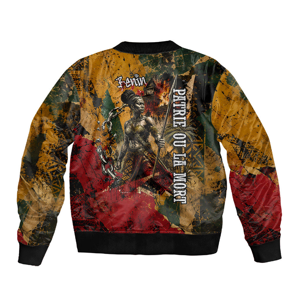 Benin Independence Day King Behanzin Sleeve Zip Bomber Jacket Dahomey Amazons National Motto