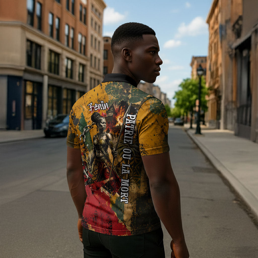 Benin Independence Day King Behanzin Zipper Polo Shirt Dahomey Amazons National Motto