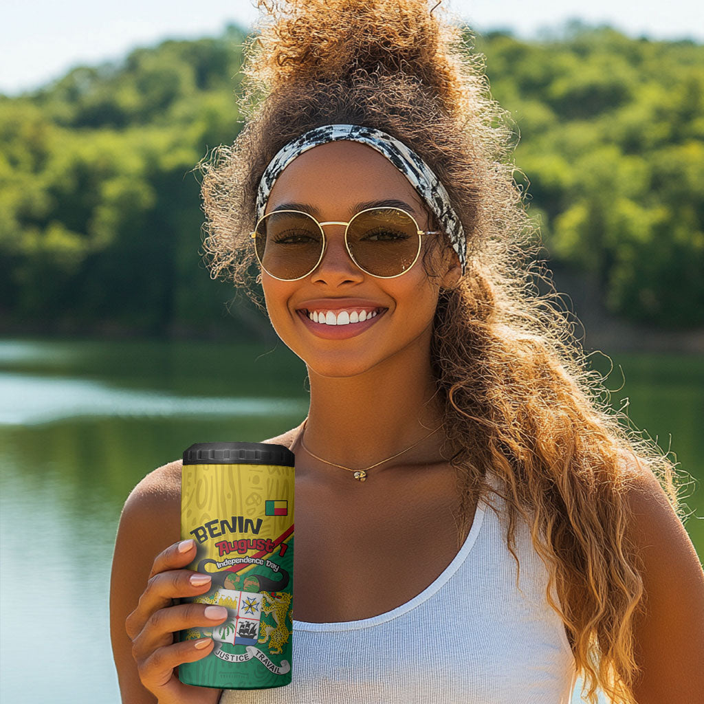 Benin Independence Day August 1 4 in 1 Can Cooler Tumbler Coat Of Arms Heritage Raised Fist Flag