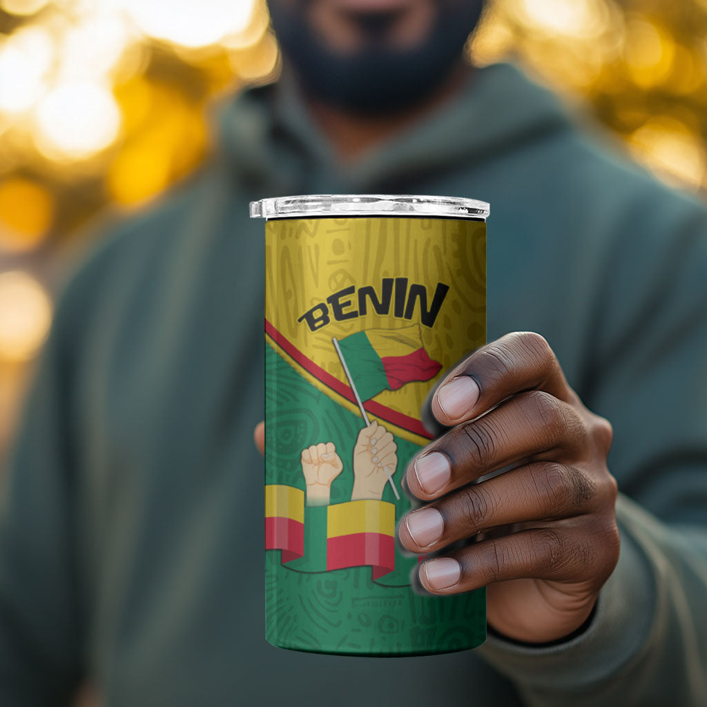Benin Independence Day August 1 4 in 1 Can Cooler Tumbler Coat Of Arms Heritage Raised Fist Flag