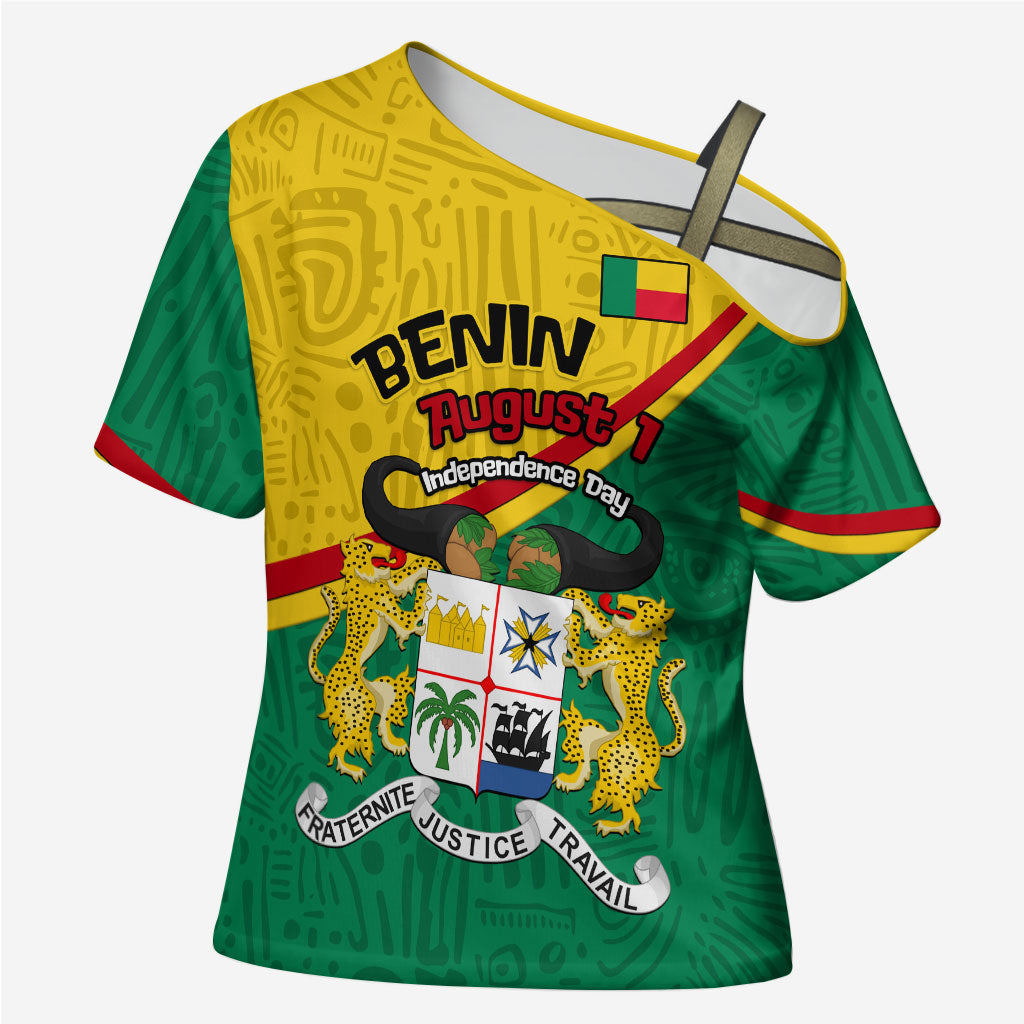 Benin Independence Day August 1 Cross Shoulder Shirt Coat Of Arms Heritage Raised Fist Flag