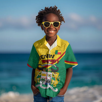 Benin Independence Day August 1 Kid Hawaiian Shirt Coat Of Arms Heritage Raised Fist Flag
