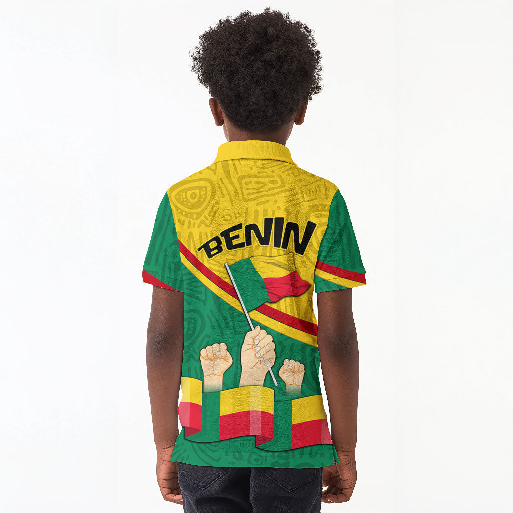 Benin Independence Day August 1 Kid Polo Shirt Coat Of Arms Heritage Raised Fist Flag