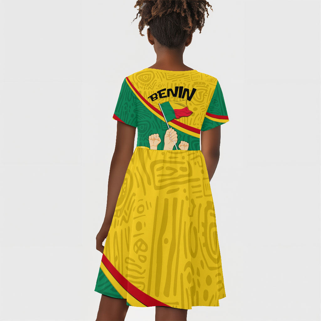 Benin Independence Day August 1 Kid Short Sleeve Dress Coat Of Arms Heritage Raised Fist Flag