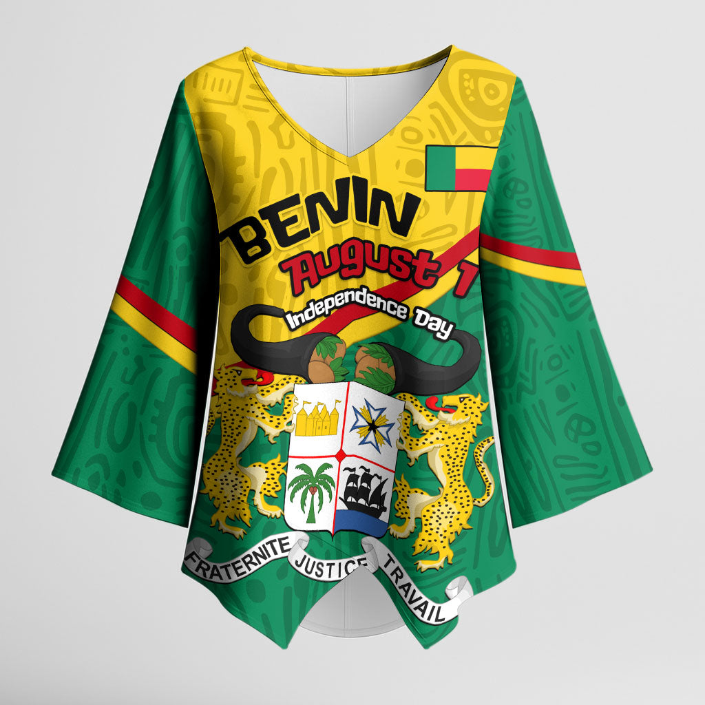 Benin Independence Day August 1 Kimono Sleeve Blouse Coat Of Arms Heritage Raised Fist Flag