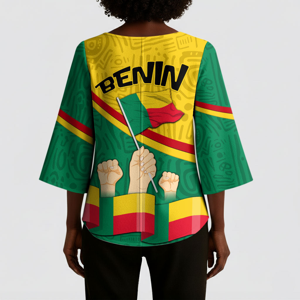 Benin Independence Day August 1 Kimono Sleeve Blouse Coat Of Arms Heritage Raised Fist Flag