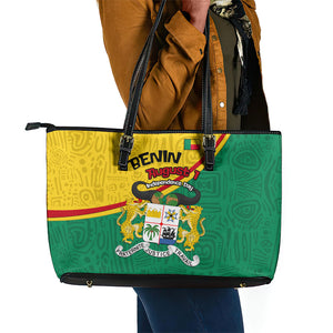 Benin Independence Day August 1 Leather Tote Bag Coat Of Arms Heritage Raised Fist Flag