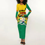 Benin Independence Day August 1 Long Sleeve Bodycon Dress Coat Of Arms Heritage Raised Fist Flag