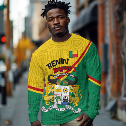 Benin Independence Day August 1 Long Sleeve Shirt Coat Of Arms Heritage Raised Fist Flag