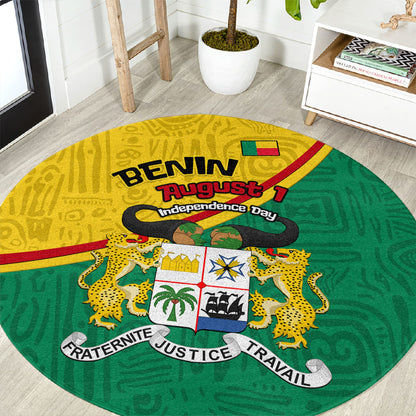 Benin Independence Day August 1 Round Carpet Coat Of Arms Heritage Raised Fist Flag