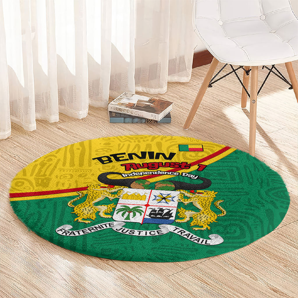 Benin Independence Day August 1 Round Carpet Coat Of Arms Heritage Raised Fist Flag