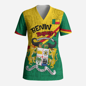 Benin Independence Day August 1 Scrub Top Coat Of Arms Heritage Raised Fist Flag