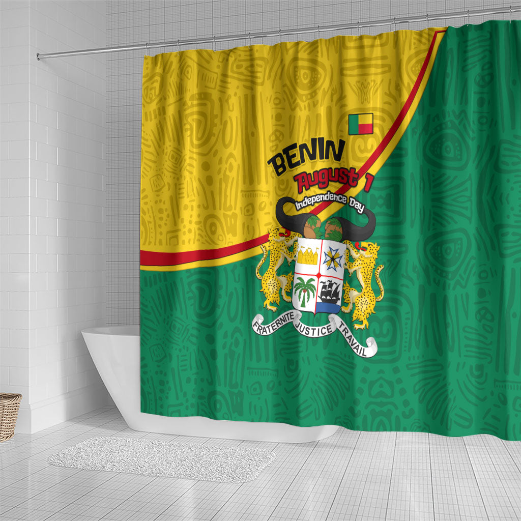 Benin Independence Day August 1 Shower Curtain Coat Of Arms Heritage Raised Fist Flag
