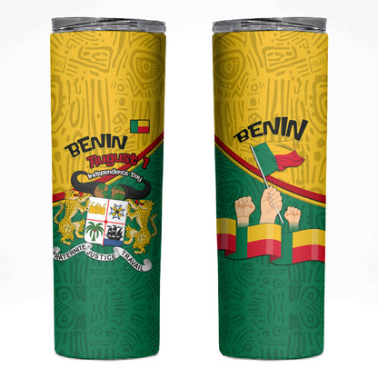 Benin Independence Day August 1 Skinny Tumbler Coat Of Arms Heritage Raised Fist Flag