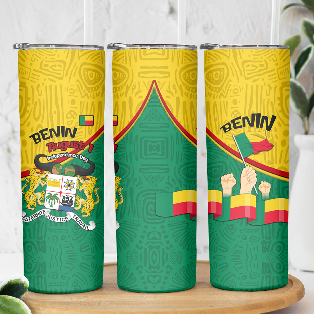 Benin Independence Day August 1 Skinny Tumbler Coat Of Arms Heritage Raised Fist Flag