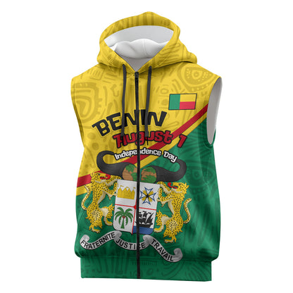 Benin Independence Day August 1 Sleeveless Zip Hoodie Coat Of Arms Heritage Raised Fist Flag