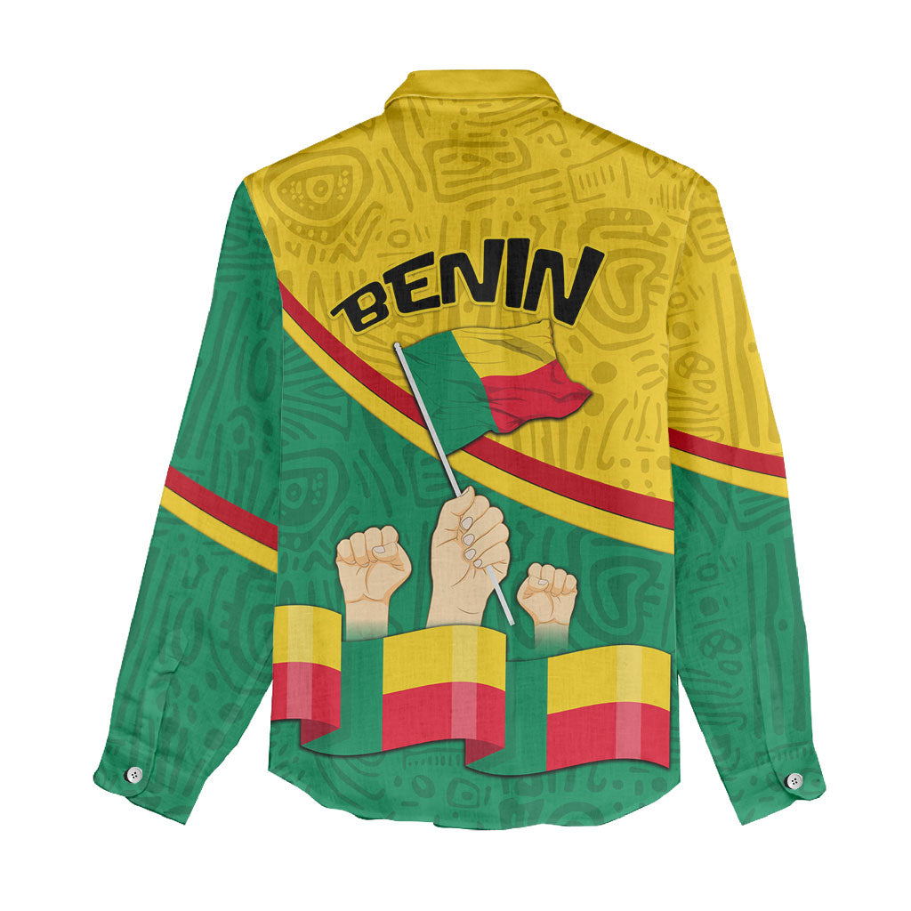 Benin Independence Day August 1 Women Casual Shirt Coat Of Arms Heritage Raised Fist Flag