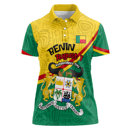 Benin Independence Day August 1 Women Polo Shirt Coat Of Arms Heritage Raised Fist Flag