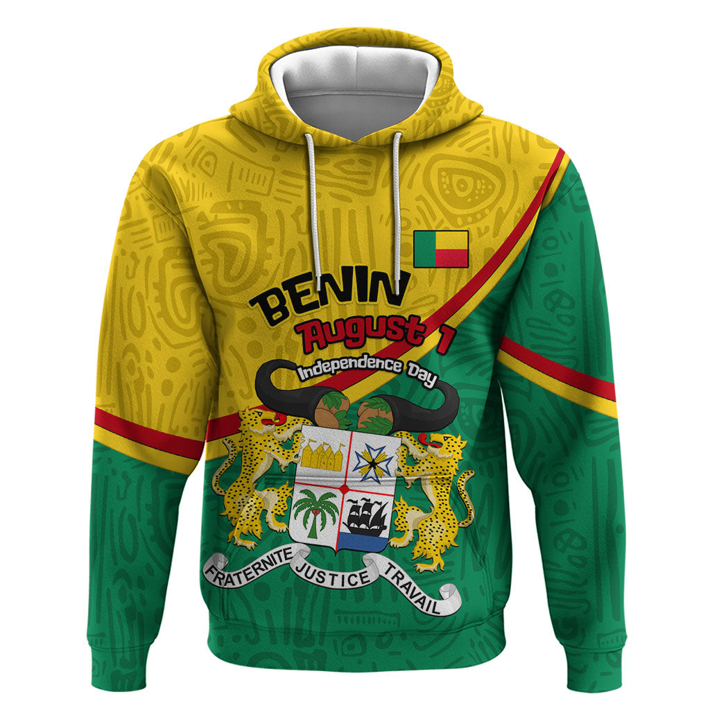 Benin Independence Day August 1 Zip Hoodie Coat Of Arms Heritage Raised Fist Flag