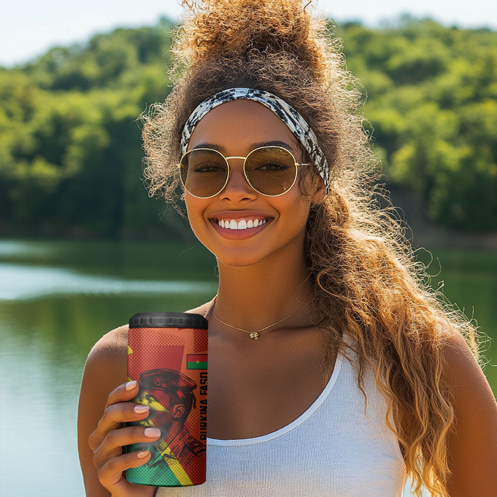 Burkina Faso Independence Day Thomas Sankara 4 in 1 Can Cooler Tumbler Revolution Heritage Broken Chains Graphic