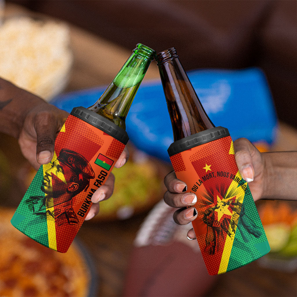 Burkina Faso Independence Day Thomas Sankara 4 in 1 Can Cooler Tumbler Revolution Heritage Broken Chains Graphic