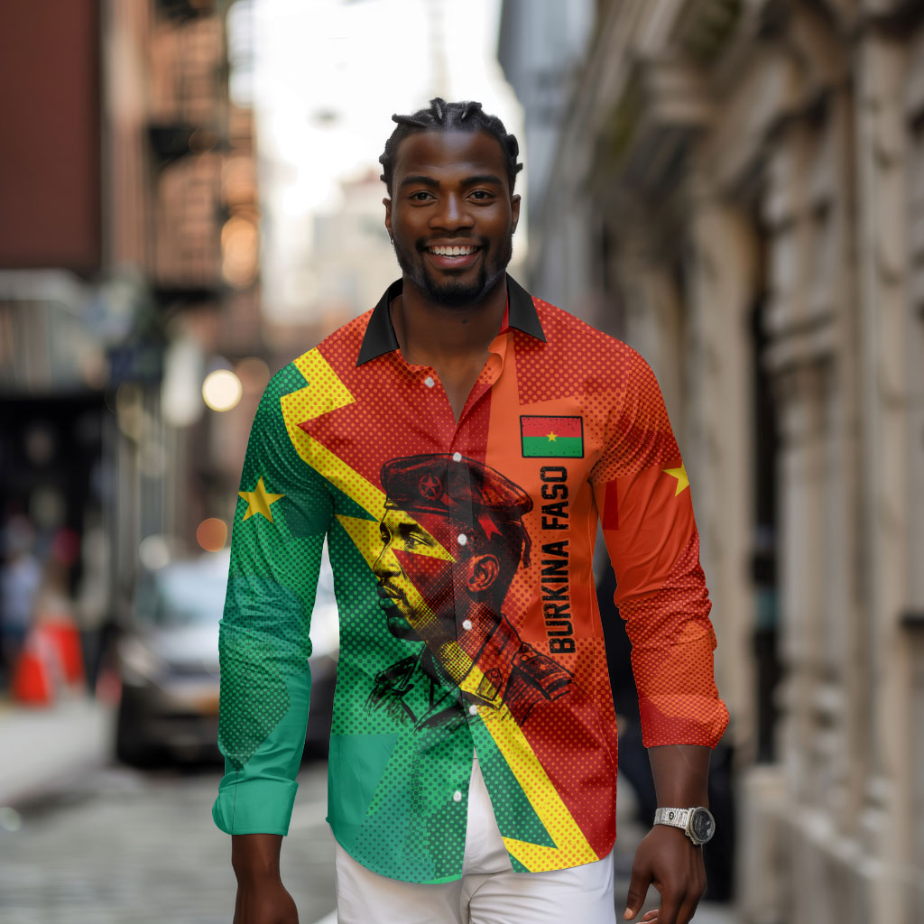Burkina Faso Independence Day Thomas Sankara Long Sleeve Button Shirt Revolution Heritage Broken Chains Graphic