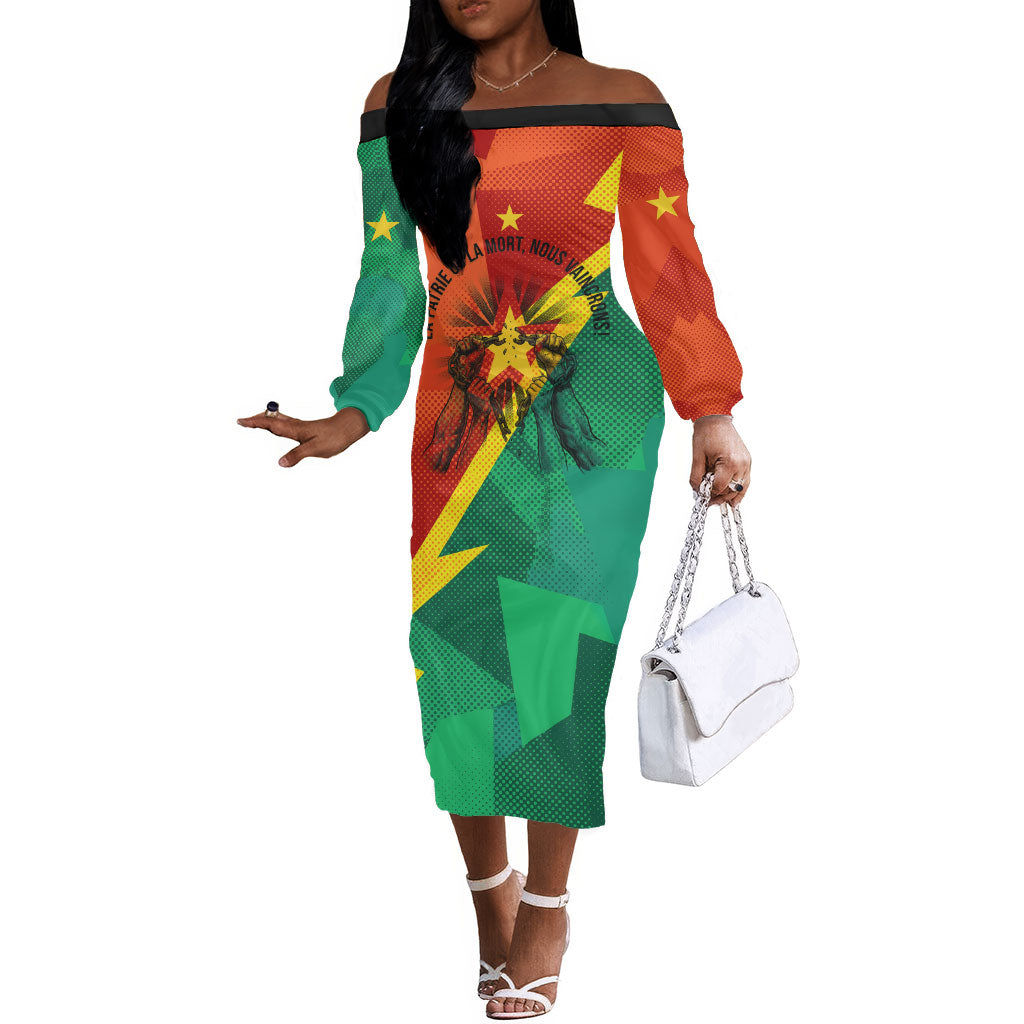 Burkina Faso Independence Day Thomas Sankara Off The Shoulder Long Sleeve Dress Revolution Heritage Broken Chains Graphic