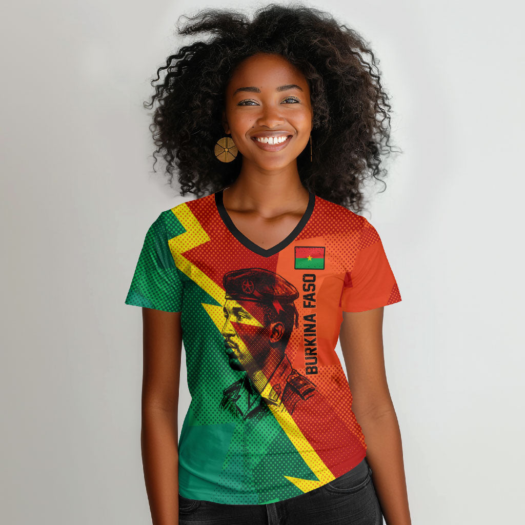Burkina Faso Independence Day Thomas Sankara Women V-Neck T-Shirt Revolution Heritage Broken Chains Graphic