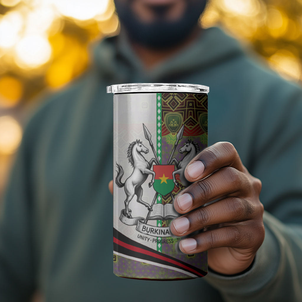 Burkina Faso Independence Day Coat Of Arms 4 in 1 Can Cooler Tumbler National Stallion Shield