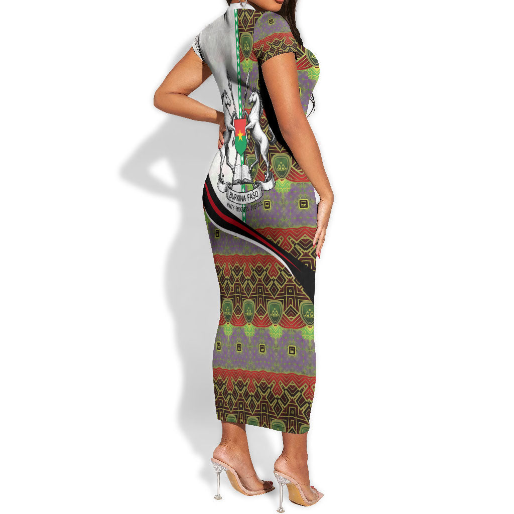Burkina Faso Independence Day Coat Of Arms Short Sleeve Bodycon Dress National Stallion Shield