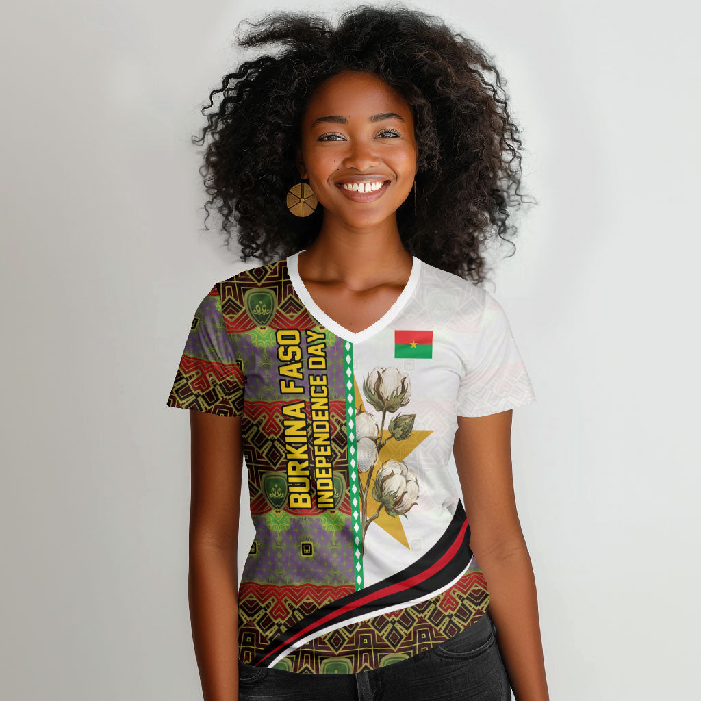 Burkina Faso Independence Day Coat Of Arms Women V-Neck T-Shirt National Stallion Shield