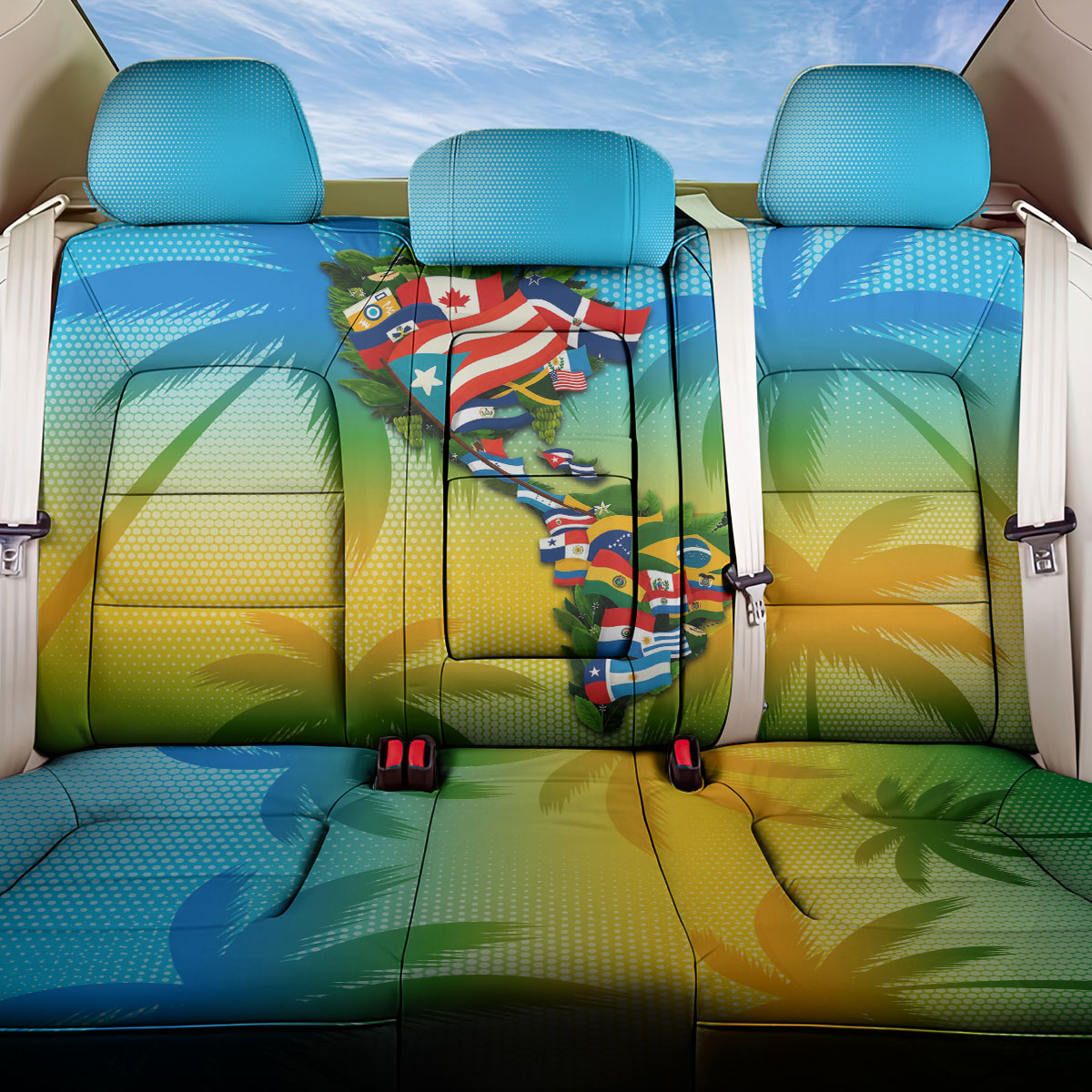 Caribbean-American Heritage Month Back Car Seat Cover Colorful Caribbean & Latin American Flag Map