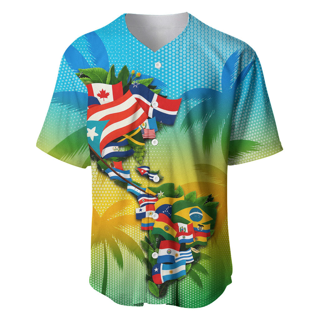Caribbean-American Heritage Month Baseball Jersey Colorful Caribbean & Latin American Flag Map