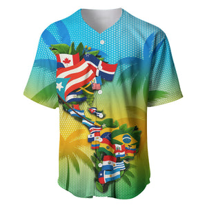 Caribbean-American Heritage Month Baseball Jersey Colorful Caribbean & Latin American Flag Map